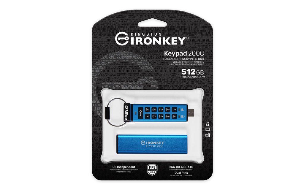 Kingston Technology IronKey Keypad 200C 512 Go USB-C, FIPS 140-3 Niveau 3, AES-256