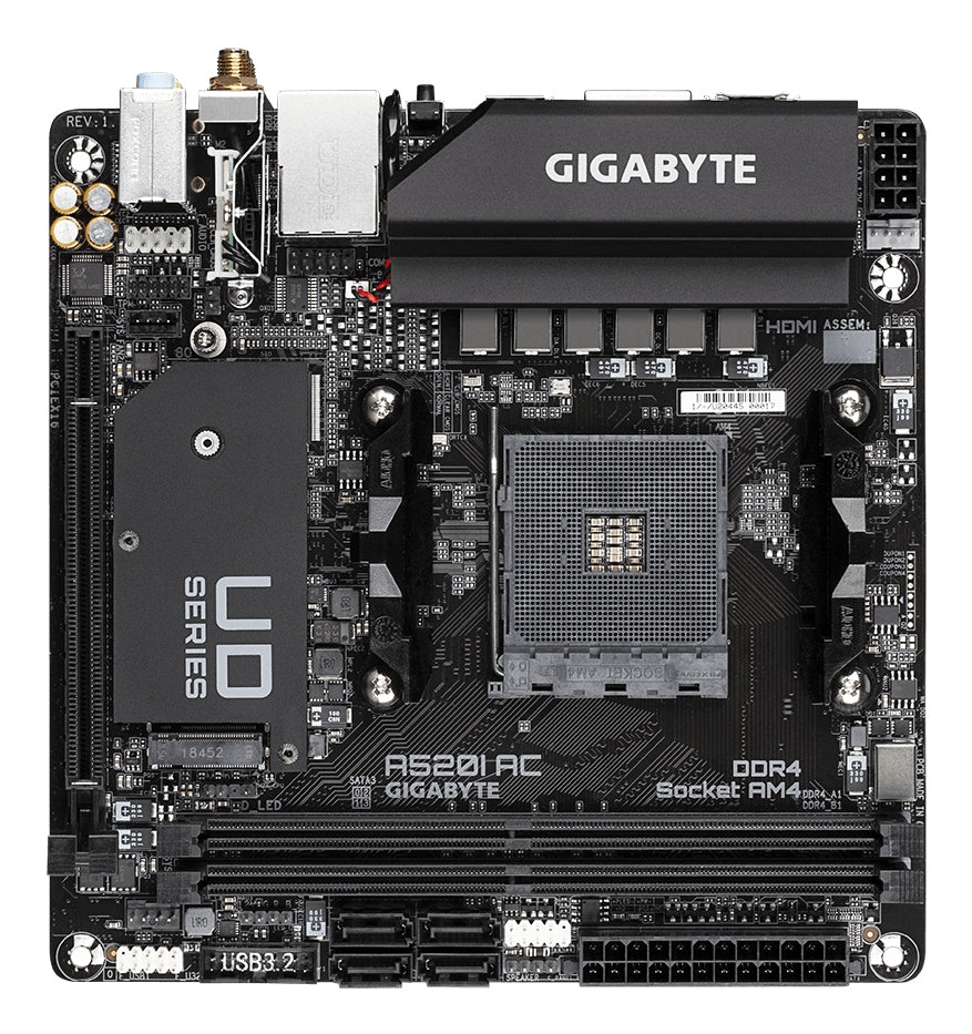 GIGABYTE A520I AC Carte Mère - Prend en charge les processeurs AMD Ryzen 5000 Series AM4, 6 phases VRM numériques, jusqu