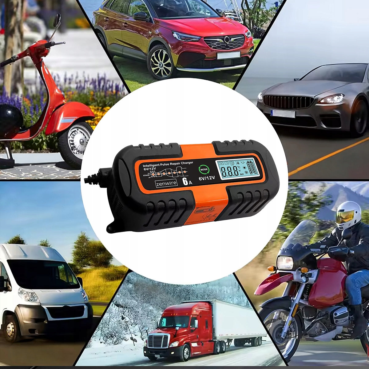Chargeur-redresseur de batterie de voiture avec fonction de réparation AGM 6 V / 12 V Zenwire JMD-6S