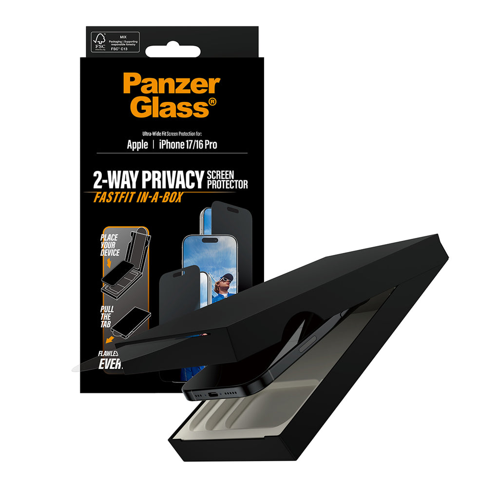 PanzerGlass Protection d'écran de Confidentialité 2-Way pour iPhone 17 et iPhone 16 Pro, Ultra-Wide Fit avec Fastfit