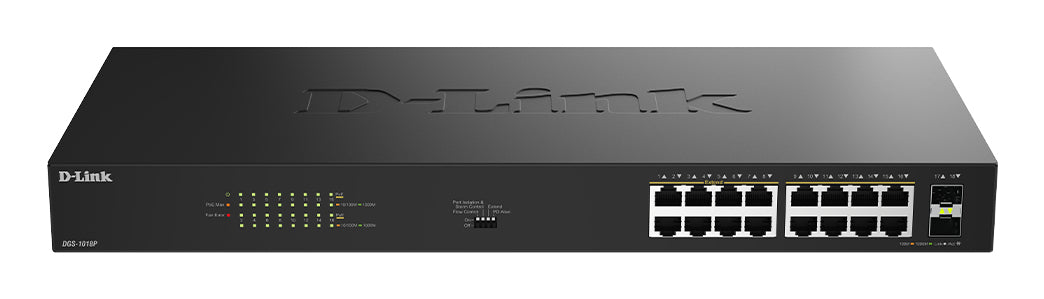 D-Link DGS-1018P Non-géré Gigabit Ethernet (10/100/1000) Connexion Ethernet, supportant l'alimentation via ce port (PoE)