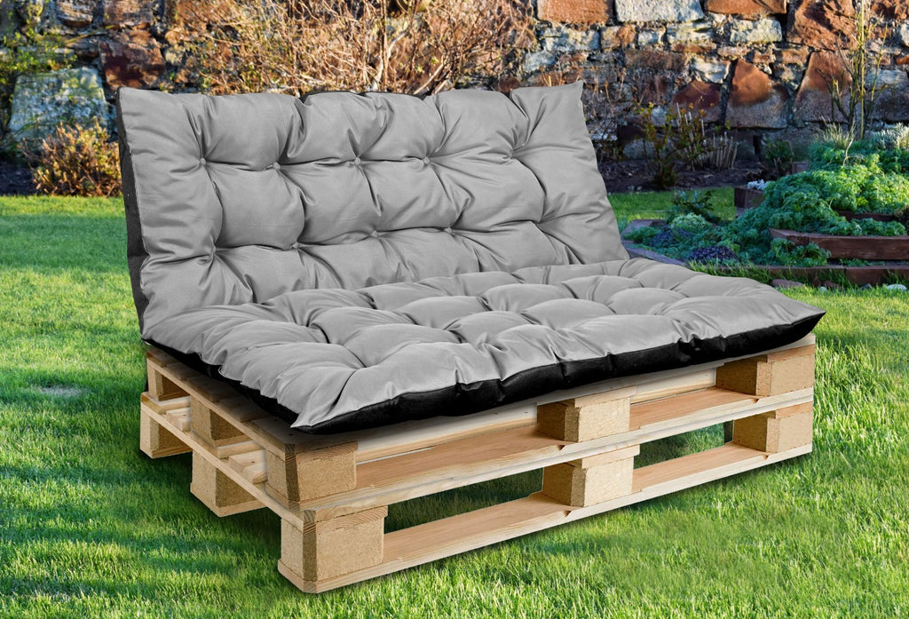Zestaw Poduszka ogrodowa 120/80 cm + 120/40 cm na ławkę palety wodoodporna szara