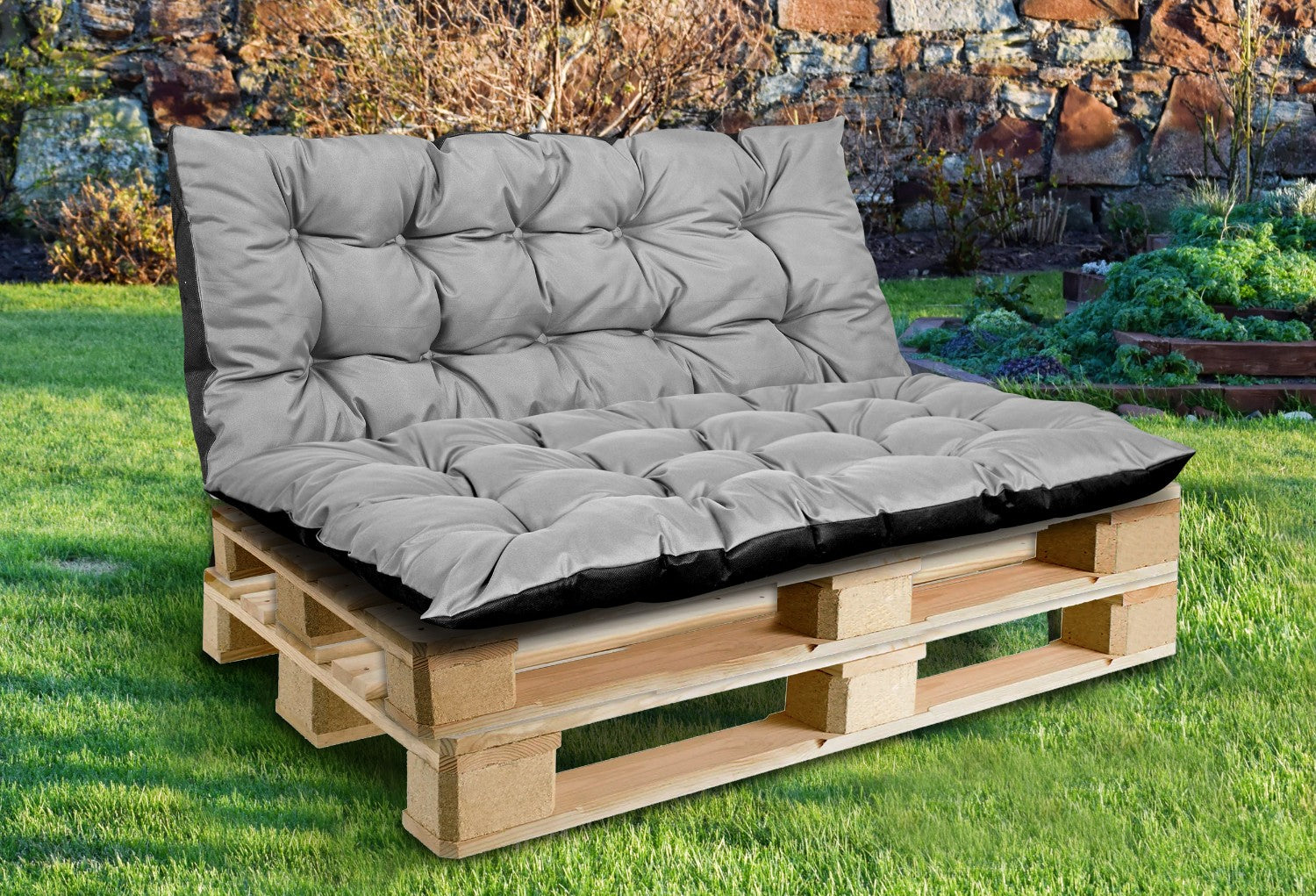 Zestaw Poduszka ogrodowa 120/80 cm + 120/40 cm na ławkę palety wodoodporna szara