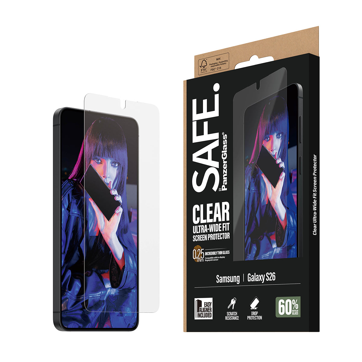 PanzerGlass SAFE. by ® Screen Protector Samsung Galaxy S26 | Ultra-Wide Fit w. EasyAligner Protection d'écran transparent 1 pièce(s)