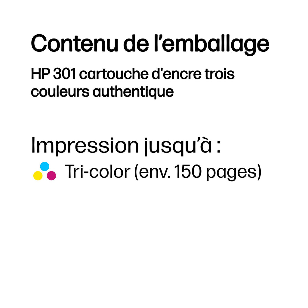 HP 301 Cartouche d'Encre Trois Couleurs Authentique