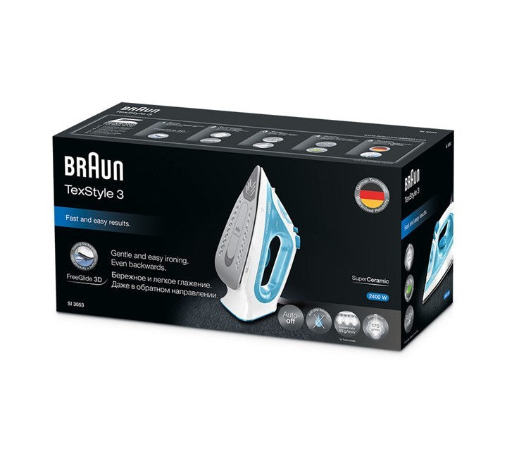 Braun TexStyle 3 Steam Iron SI 3053 Blue Semelle en céramique 2400 W Bleu - vue 3