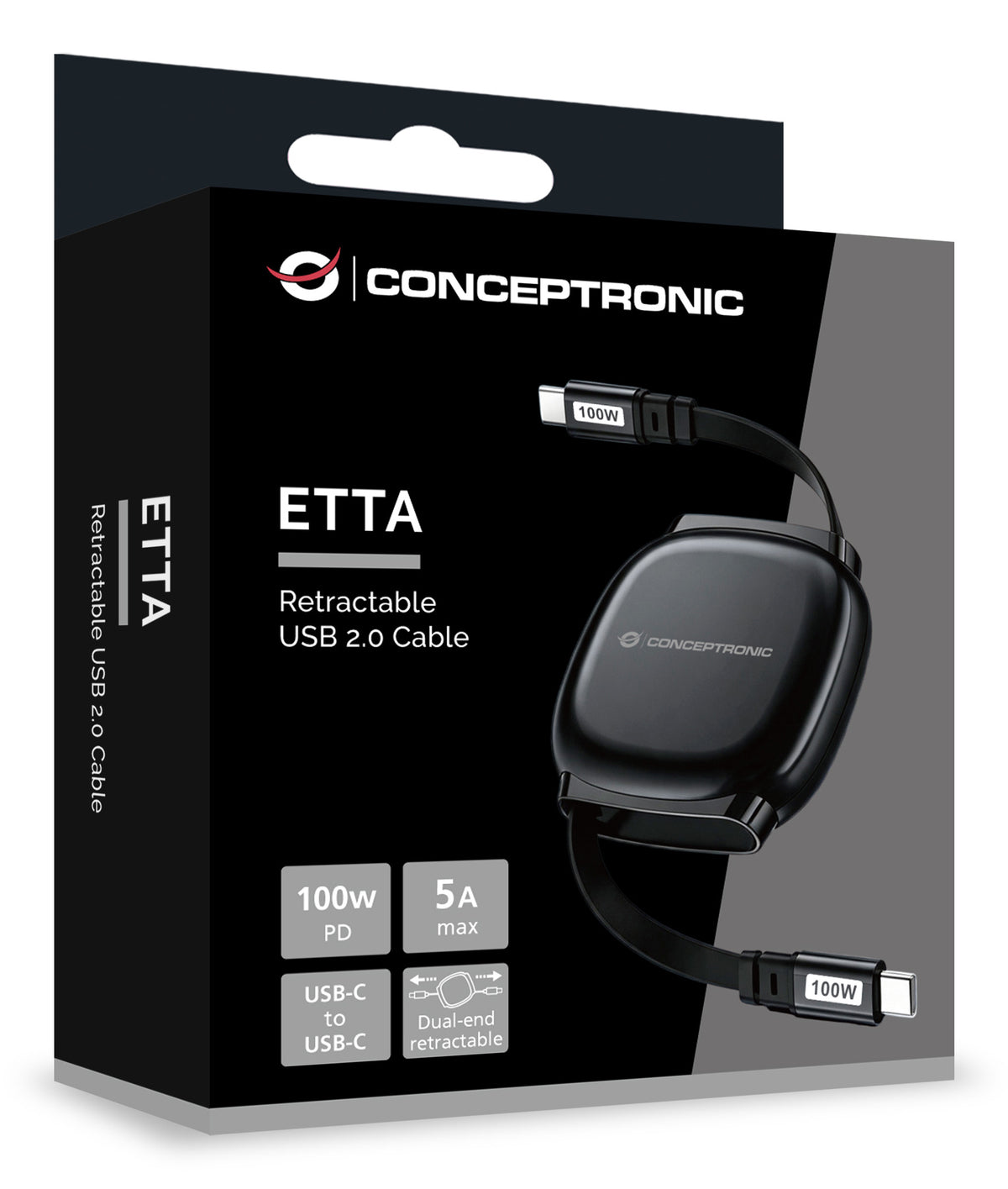 Conceptronic ETTA14B10 câble USB USB 2.0 1 m USB C 100 W Noir