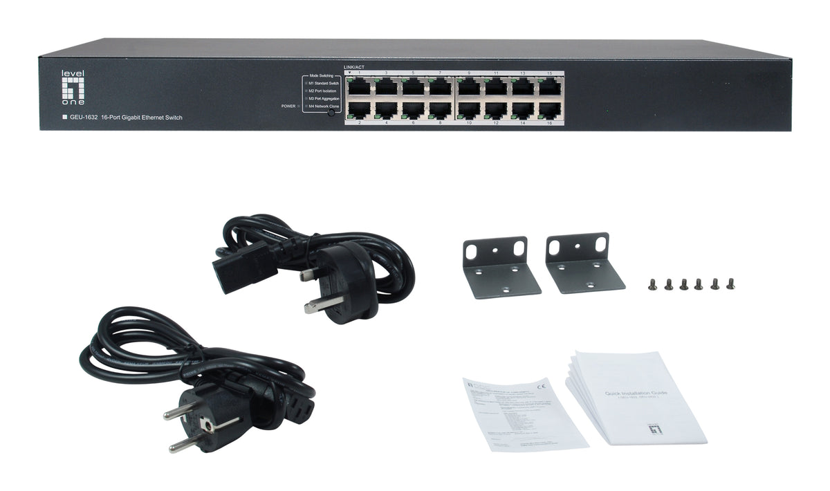 LevelOne GEU-1632 Switch Gigabit Ethernet Non-géré 16 Ports RJ-45, Format 1U, Gris