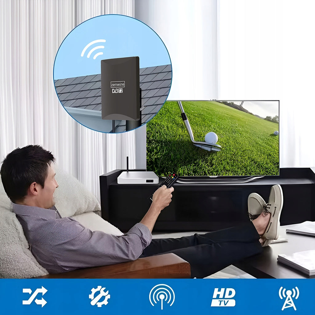 Antenne pour la télévision numérique terrestre DVB-T2 HEVC 2-en-1, pour usage extérieur et intérieur, 4K, Zenwire HDAT80
