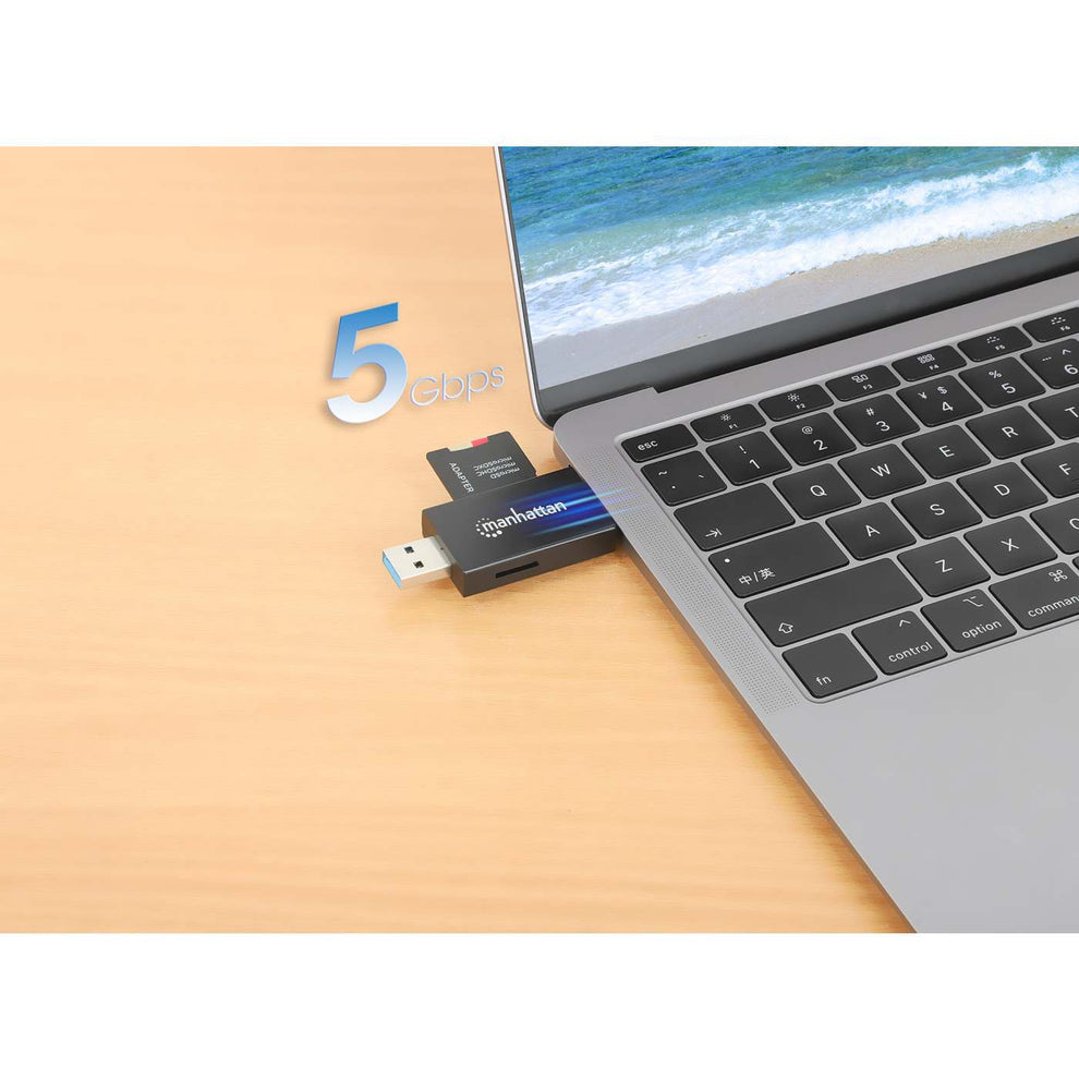 Manhattan Lecteur de Cartes Multiformat USB-A/USB-C, 5 Gbps USB 3.0, SD et microSD, Noir/Translucide