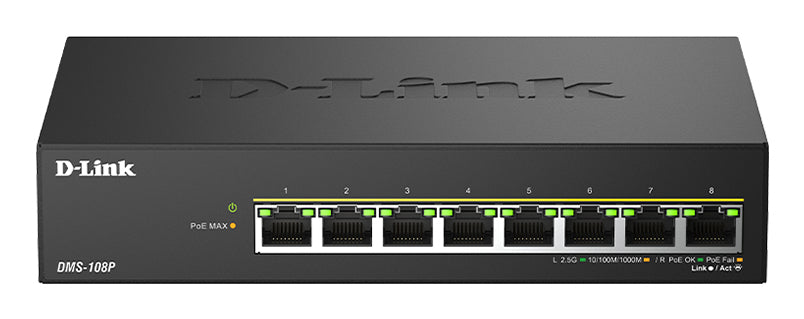 D-Link DMS-108P/E Commutateur Réseau Non-géré 2.5G Ethernet PoE, 8 Ports RJ-45, Noir