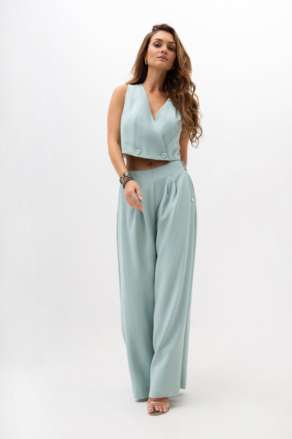 Pantalon large pour femme à plis - coupe élégante avec élastique à la taille