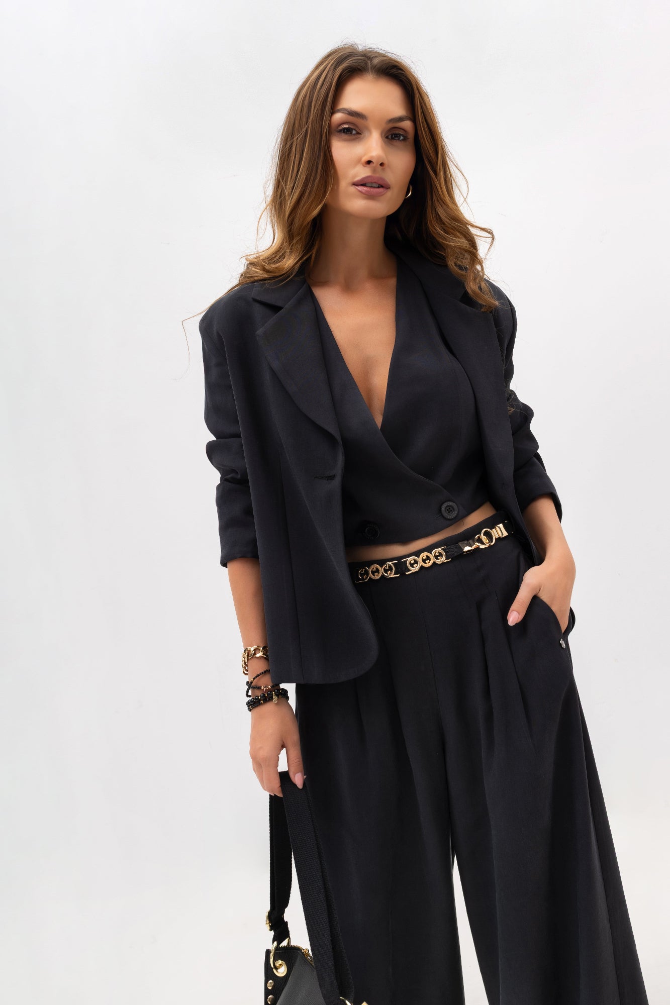 Pantalon large pour femme à plis - coupe élégante avec élastique à la taille