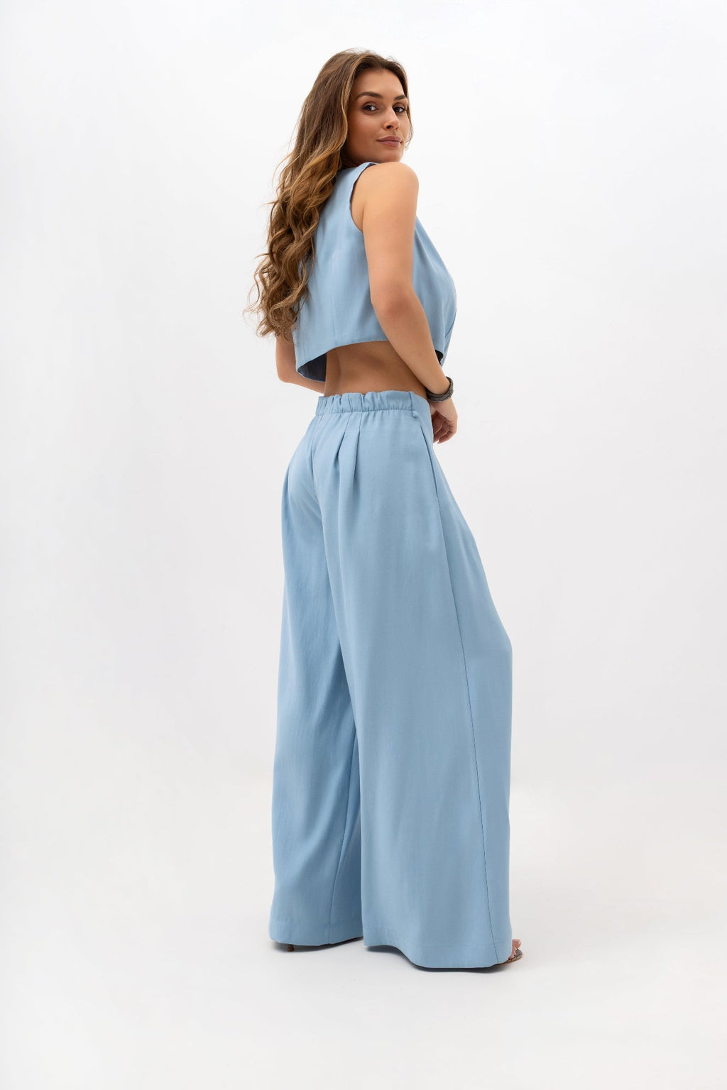 Pantalon large pour femme à plis - coupe élégante avec élastique à la taille