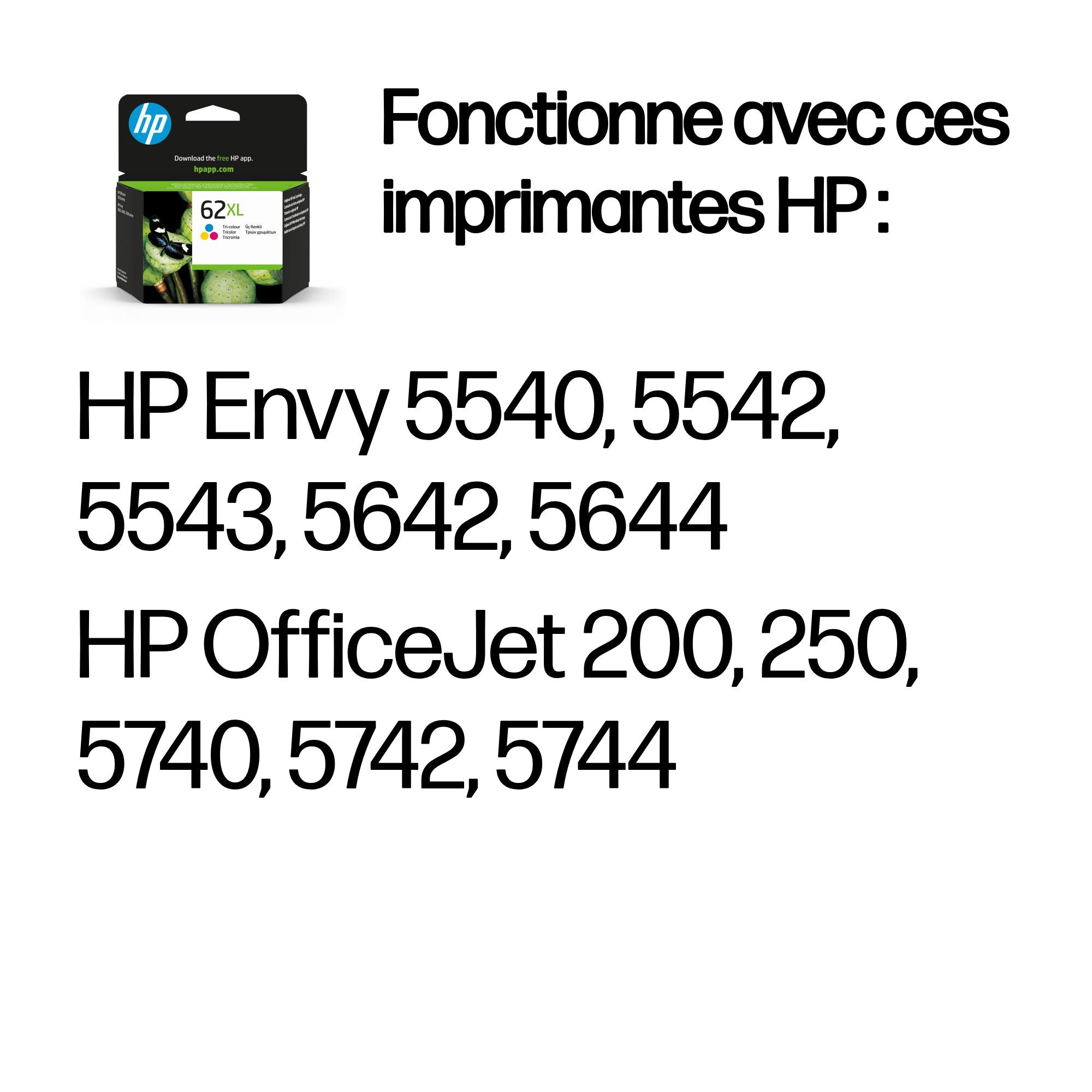 HP 62XL cartouche d'encre trois couleurs grande capacité authentique
