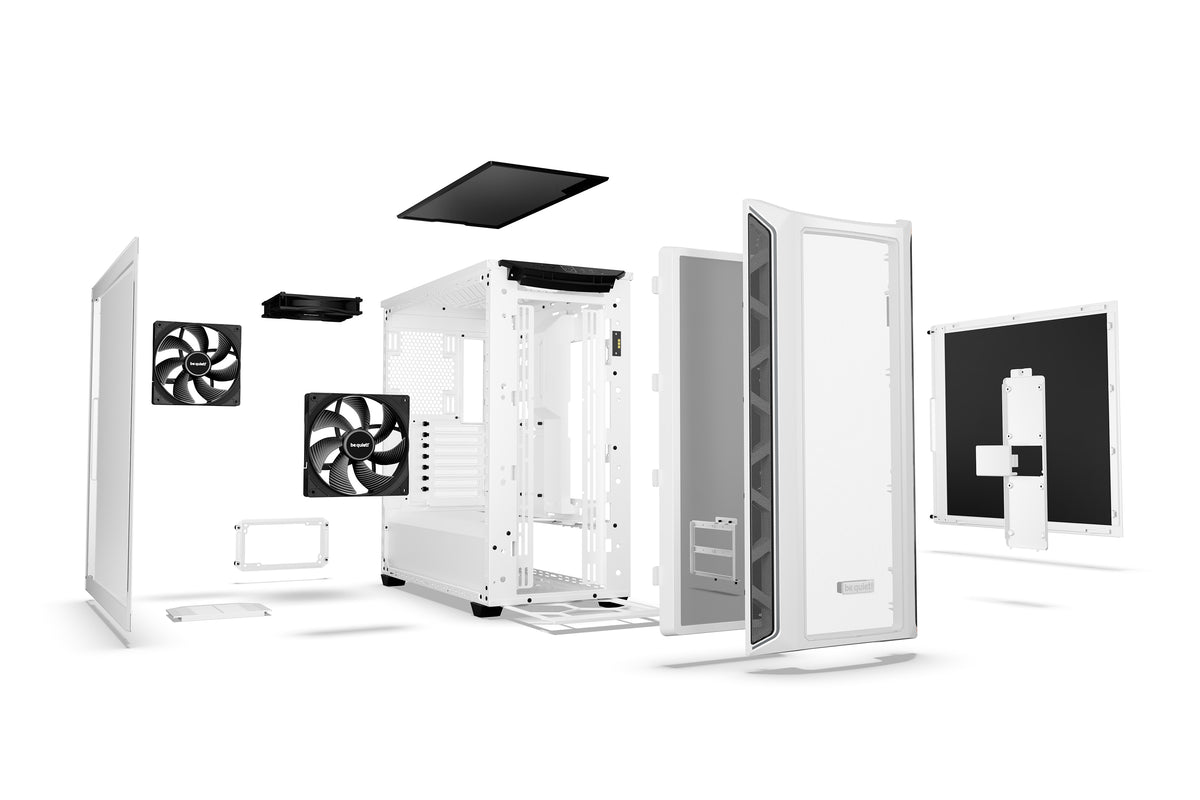 be quiet! Shadow Base 800 Blanc | Boîtier PC ARGB vitré, Mini ITX / Micro ATX / ATX / E-ATX, 3 ventilateurs Pure Wings 3