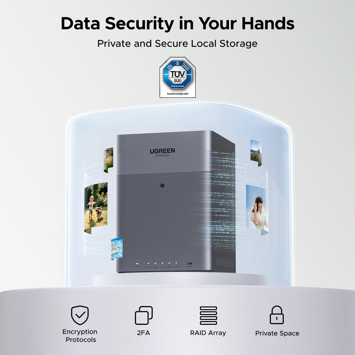 Ugreen DH4300 Plus NAS Mini Tower 8 Go LPPDDR4X UGOS Pro, Gris