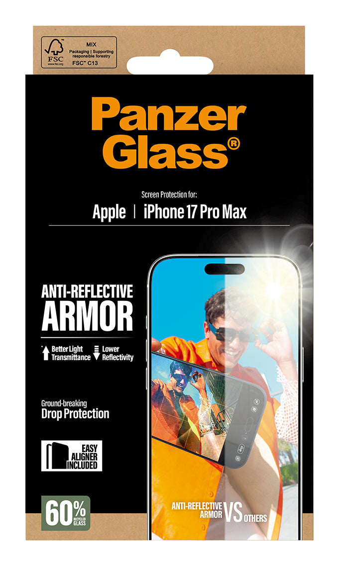 PanzerGlass ® Anti-Reflective Armor Screen Protector iPhone 17 Pro Max w. EasyAligner Protection d'écran transparent Apple 1 pièce(s)