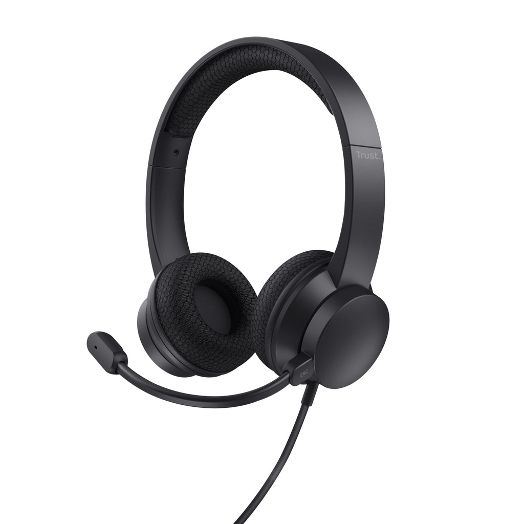 Trust Ayda Casque Filaire avec Arceau, Microphone Antibruit ENC, USB Type-A, Noir