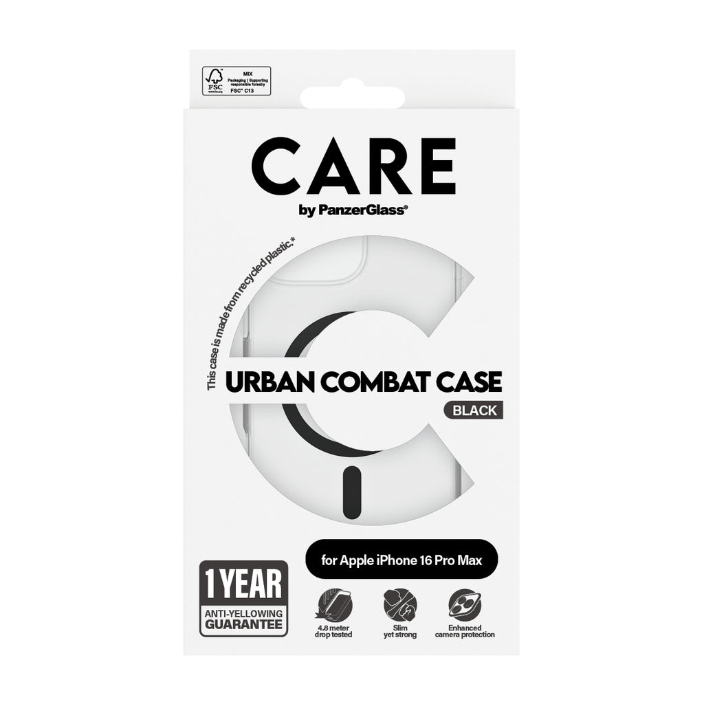 PanzerGlass CARE™ by ® Urban Combat Case Transparent w. Black MagSafe iPhone 16 Pro Max coque de protection pour télépho