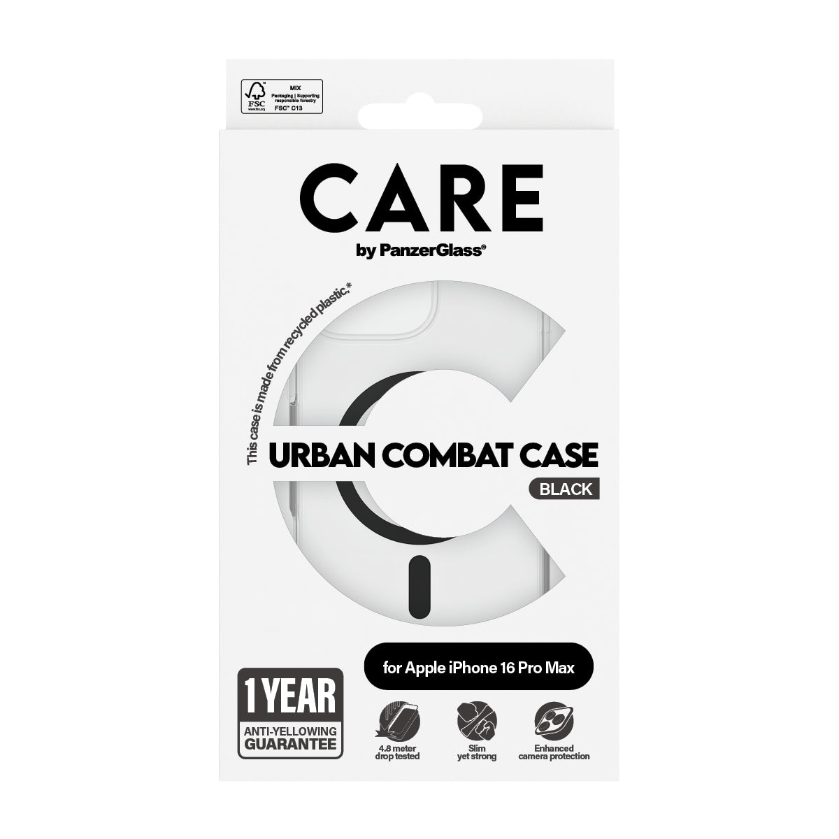 PanzerGlass CARE™ by ® Urban Combat Case Transparent w. Black MagSafe iPhone 16 Pro Max coque de protection pour télépho