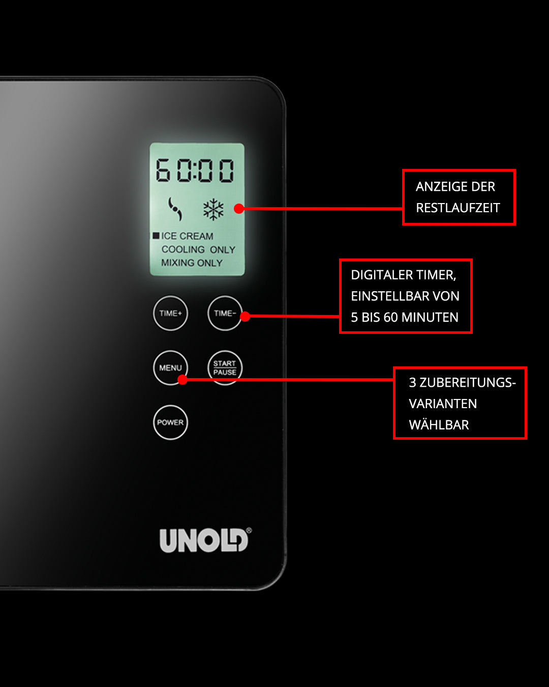 Unold 48845 sorbetière Compresseur pour sorbetière 2 L 180 W Noir, Acier inoxydable - vue 3