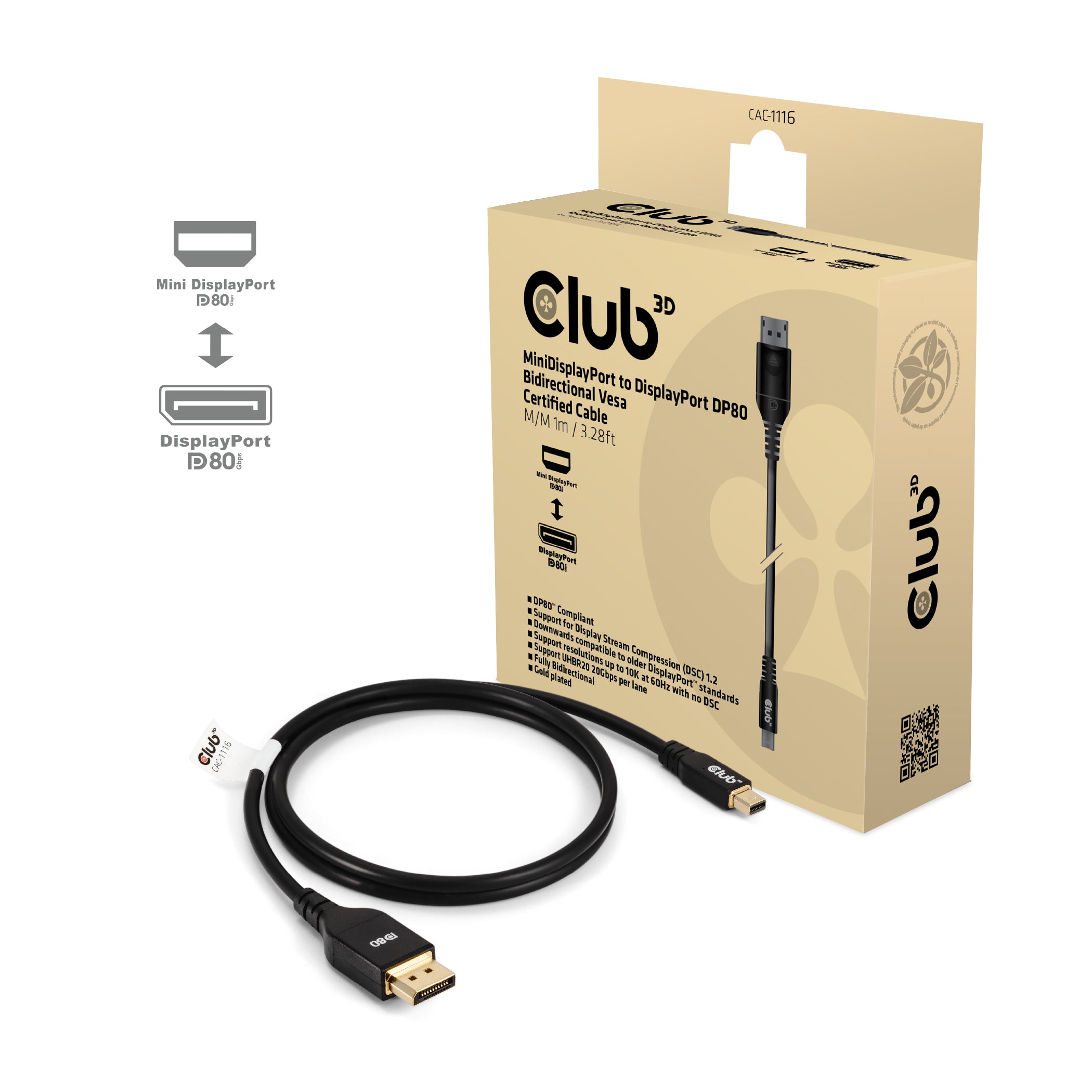 CLUB3D CAC-1116 câble DisplayPort 1 m Mini DisplayPort Noir