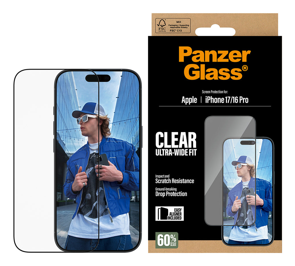 PanzerGlass ® Screen Protector iPhone 17 | iPhone 16 Pro | Ultra-Wide Fit w. EasyAligner Protection d'écran transparent Apple 1 pièce(s)