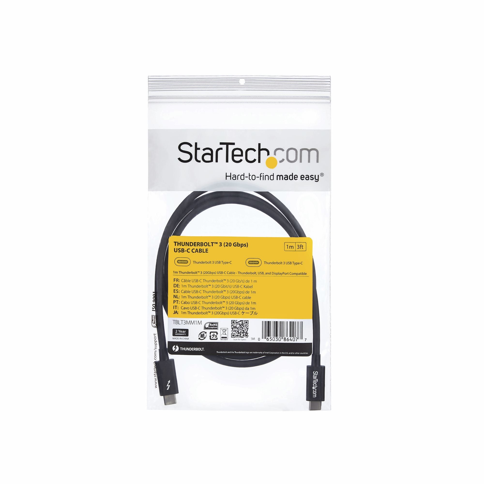 StarTech.com Câble Thunderbolt 3 (20 Gb/s) USB-C de 1 m - Compatible Thunderbolt, USB et DisplayPort - M/M
