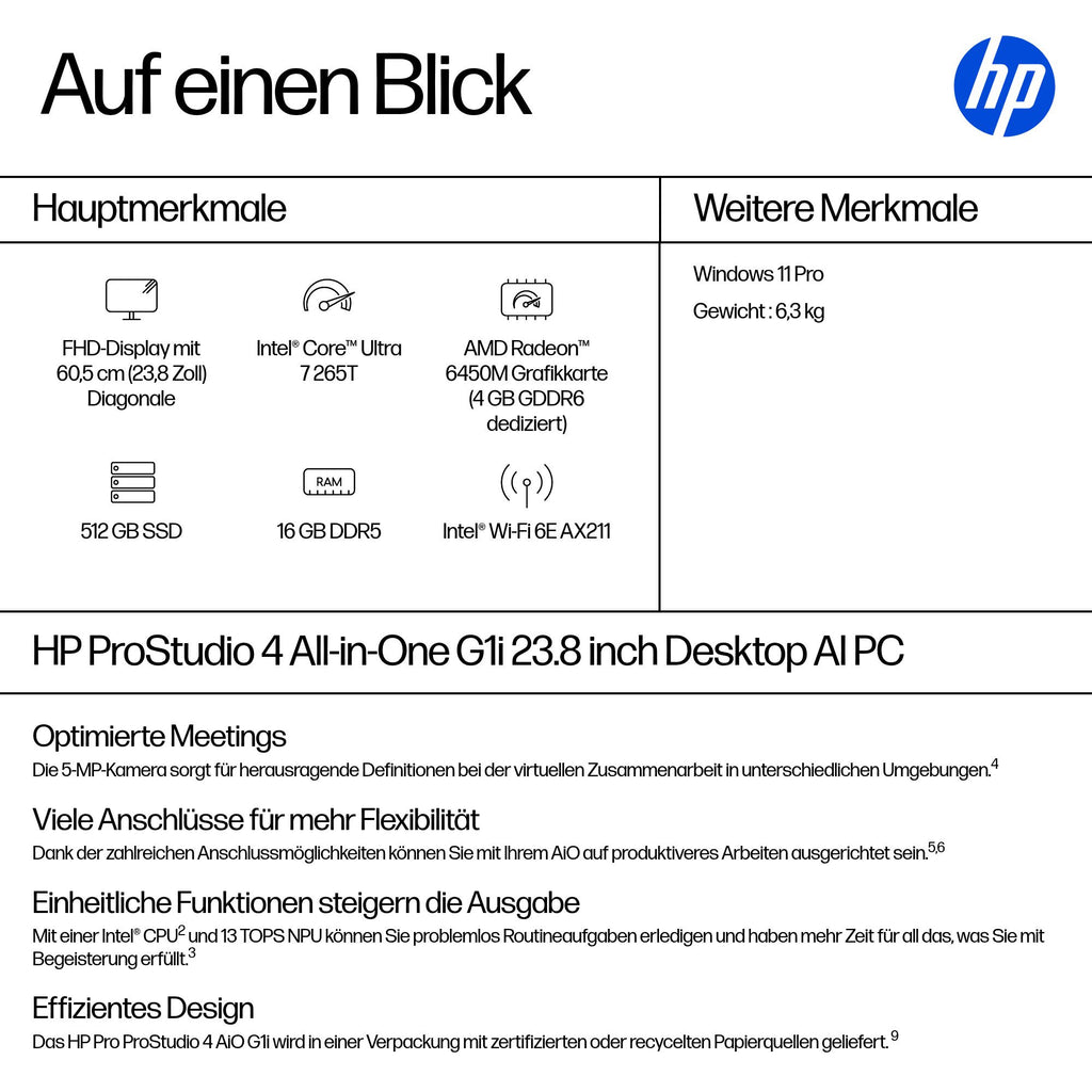 HP ProStudio 4 G1i AI PC AIO Core Ultra 7 265T 16GB 512GB Intel Graphics Windows 11 Pro