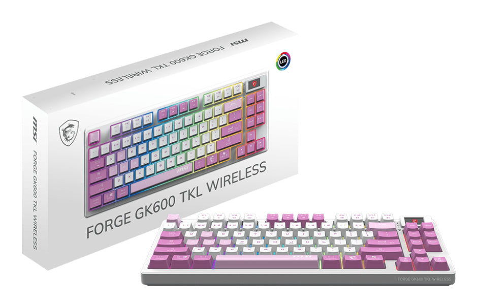 MSI FORGE GK600 TKL WIRELESS VIOLET clavier Gaming USB + Bluetooth QWERTY Espagnole Rose, Violet, Blanc - vue 5