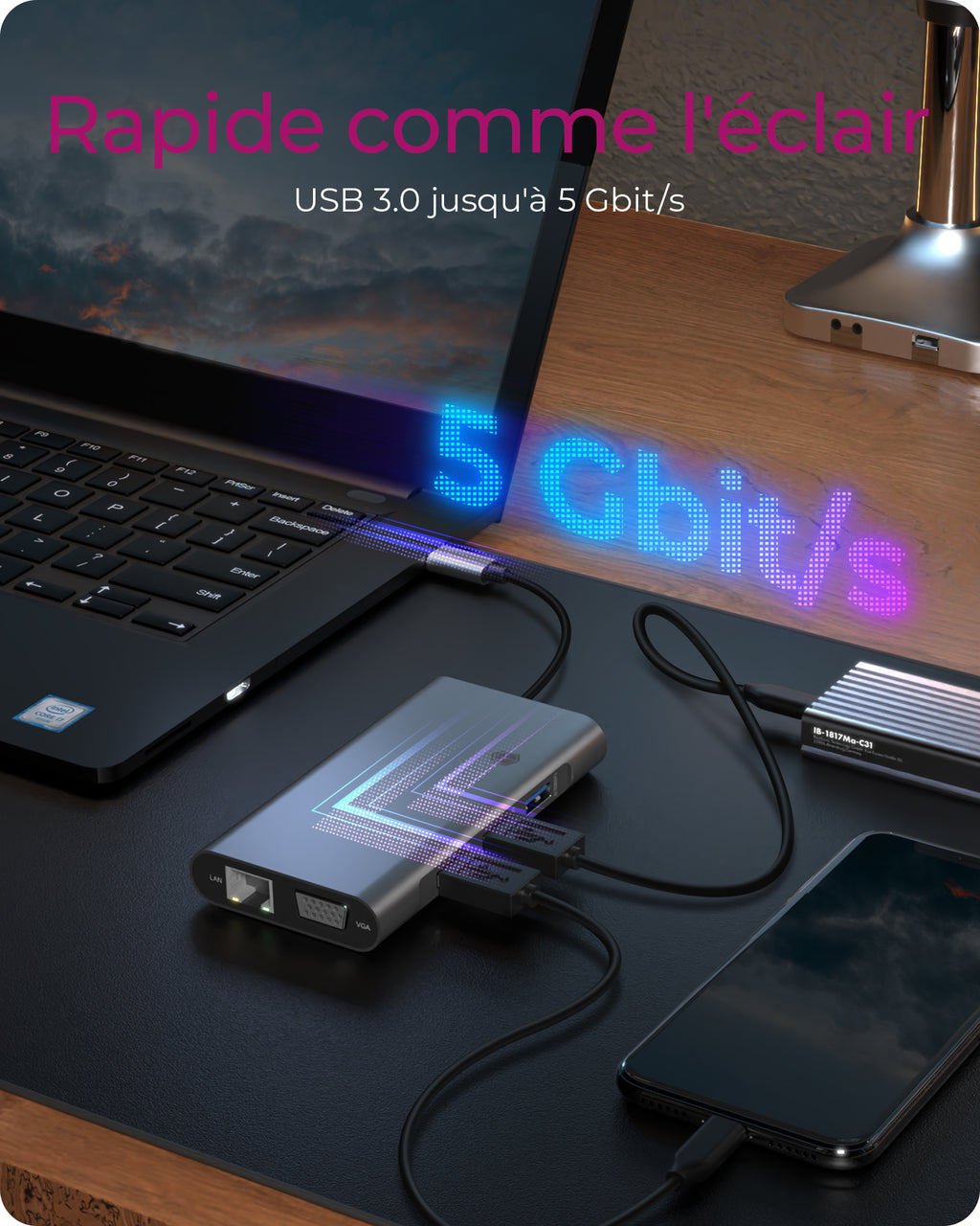 ICY BOX IB-DK4040-CPD Avec fil USB 3.2 Gen 1 (3.1 Gen 1) Type-C Anthracite, Noir - vue 6