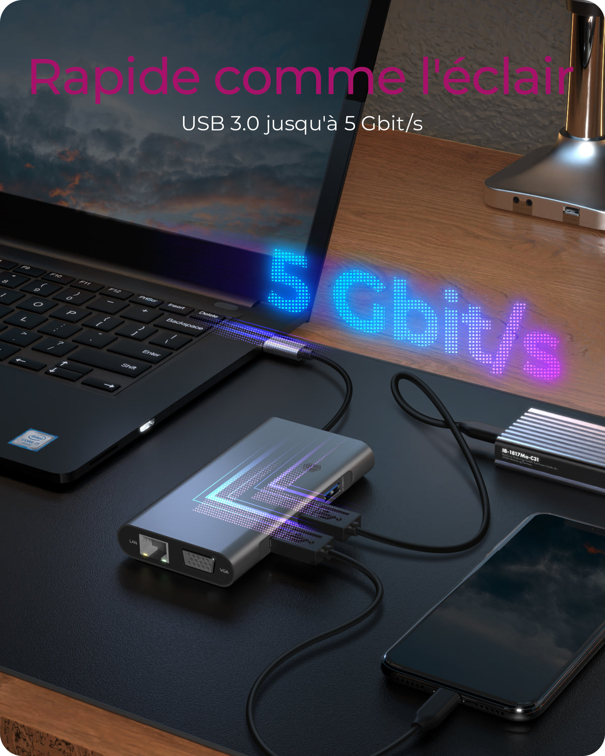 ICY BOX IB-DK4040-CPD Avec fil USB 3.2 Gen 1 (3.1 Gen 1) Type-C Anthracite, Noir - vue 6
