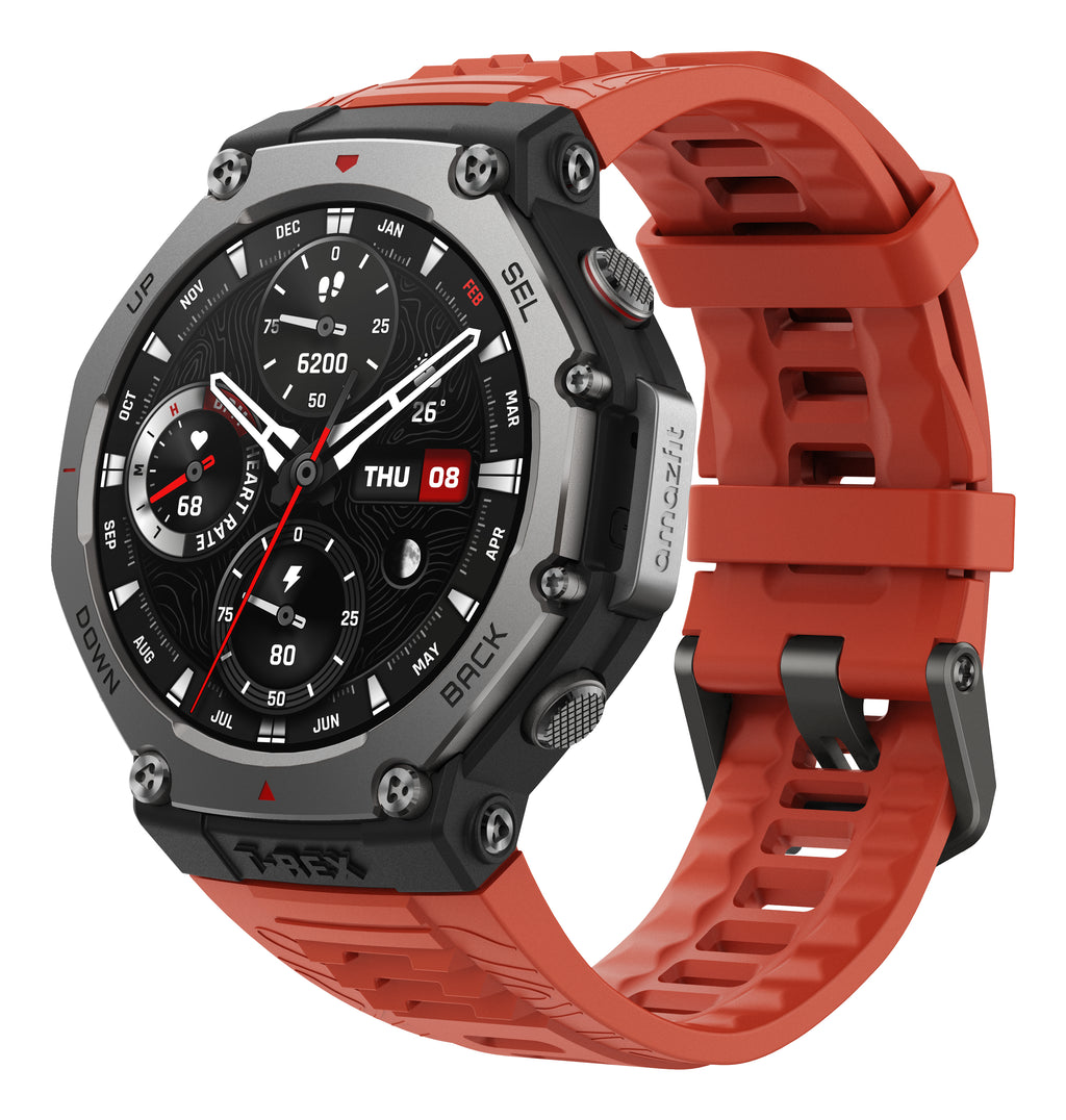 Amazfit T-Rex 3 Lava 3,81 cm (1.5") AMOLED 48.5 mm Numérique 480 x 480 pixels Écran tactile Noir, Acier inoxydable GPS (