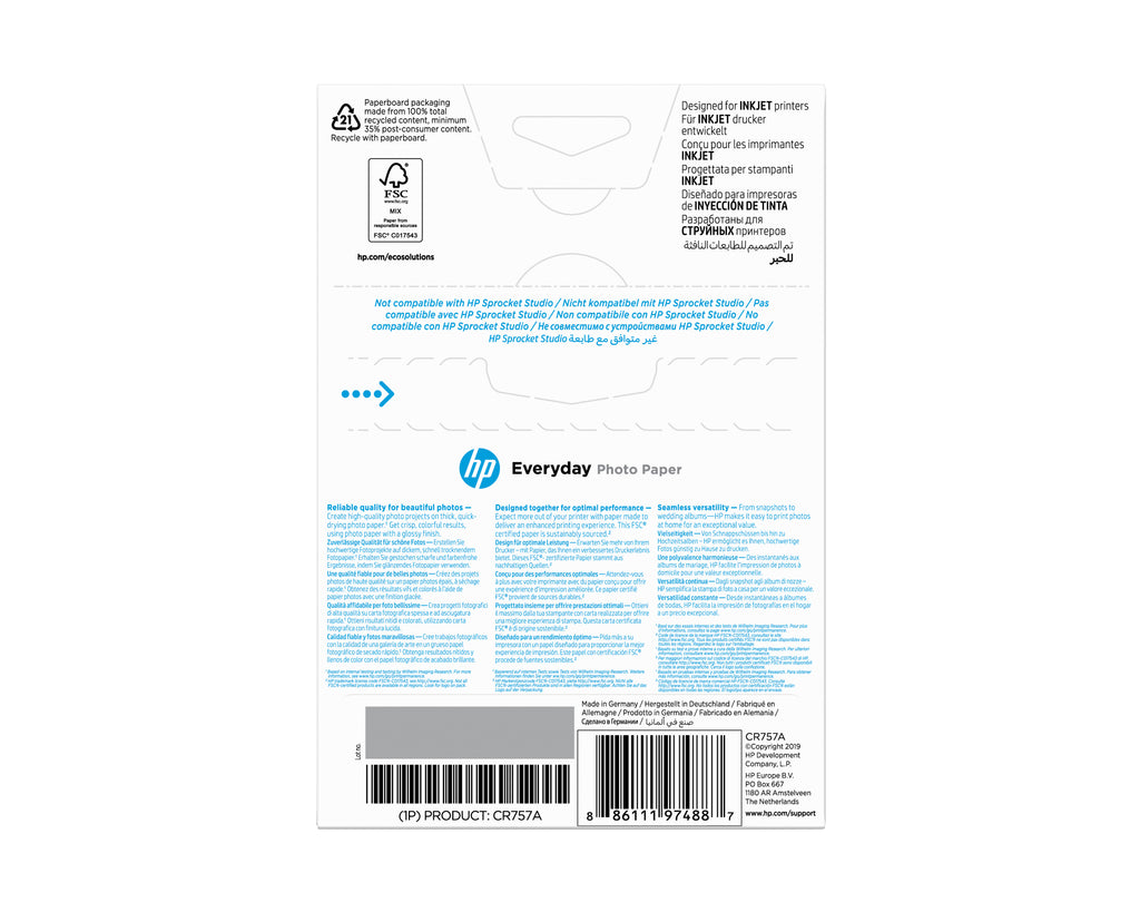 HP Papier photo Everyday, brillant, 200 g/m2, 10 x 15 cm (101 x 152 mm), 100 feuilles
