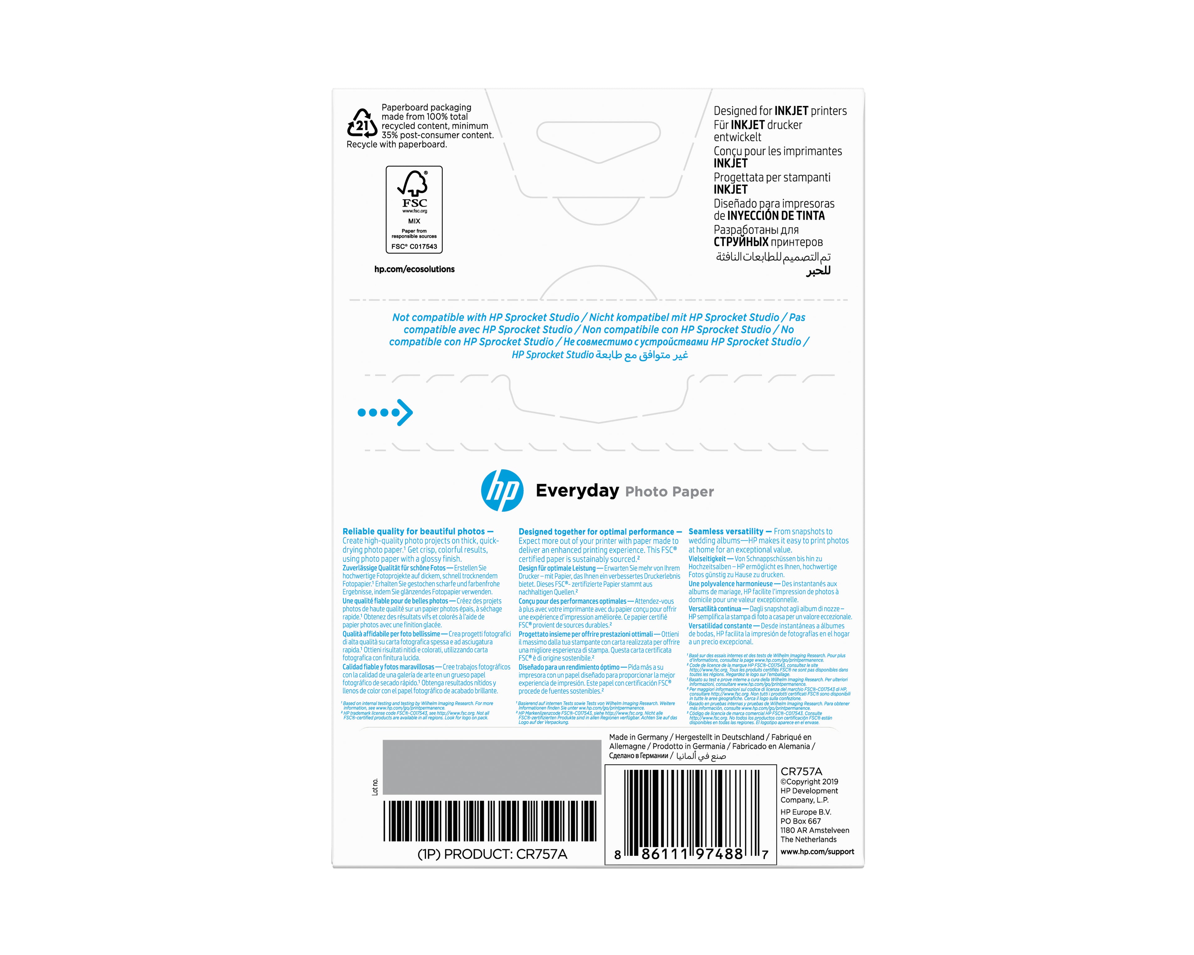 HP Papier photo Everyday, brillant, 200 g/m2, 10 x 15 cm (101 x 152 mm), 100 feuilles