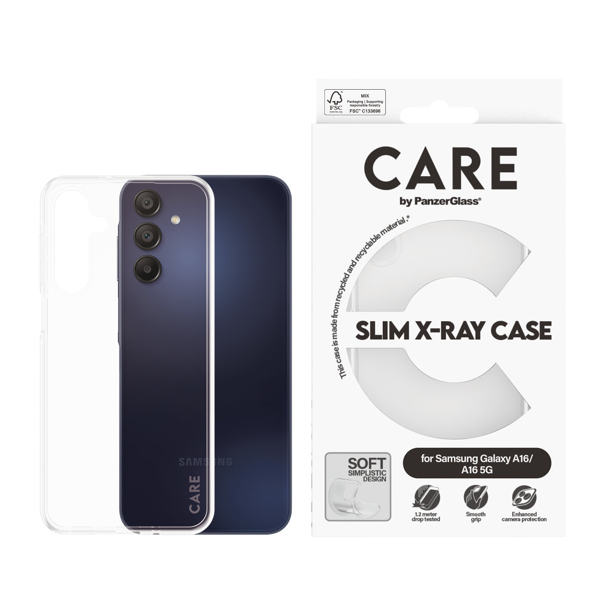 PanzerGlass CARE X-Ray Case pour Samsung Galaxy A16 4G et A16 5G, Coque de Protection Transparente