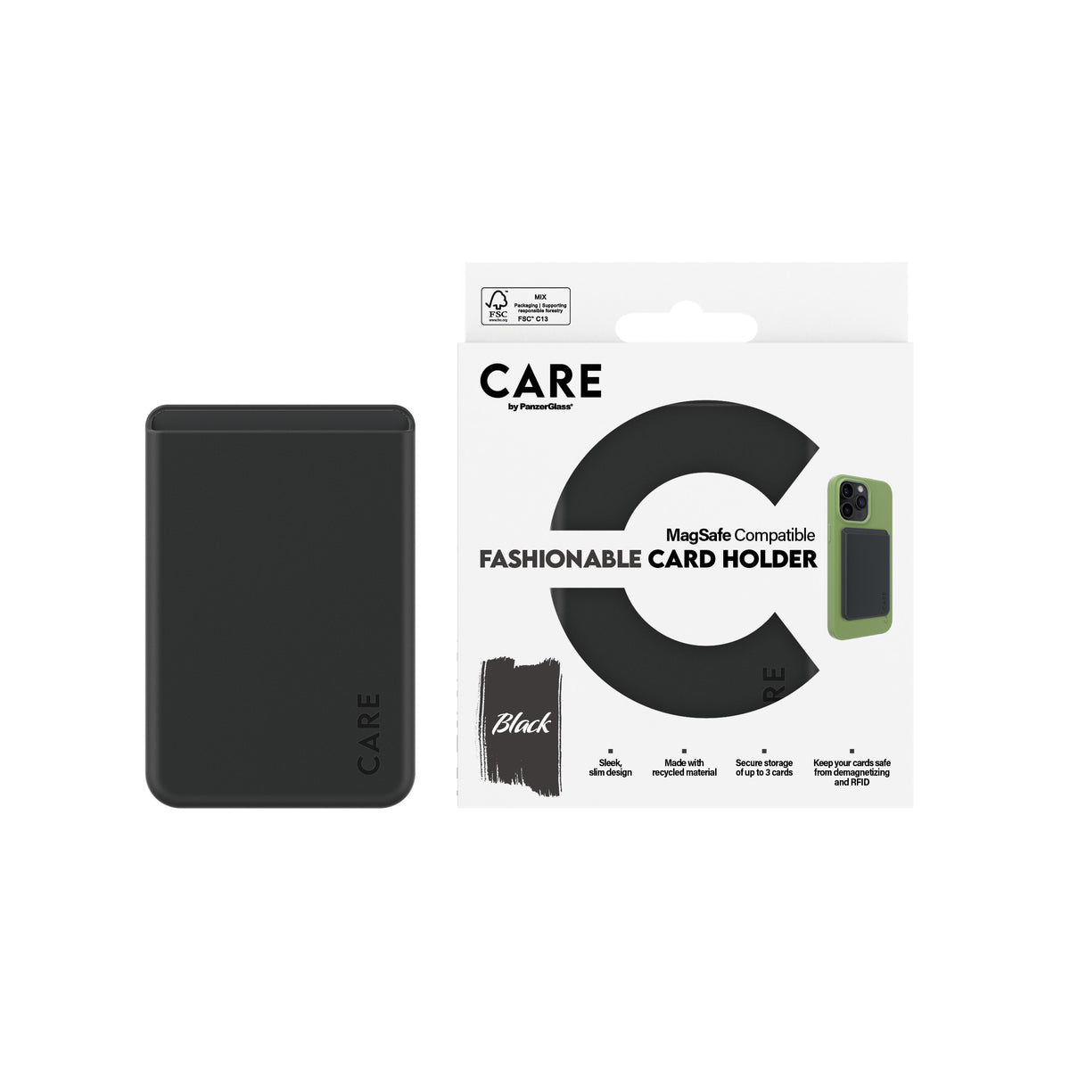 PanzerGlass CARE Card Holder Coque de Protection pour iPhone, Noir