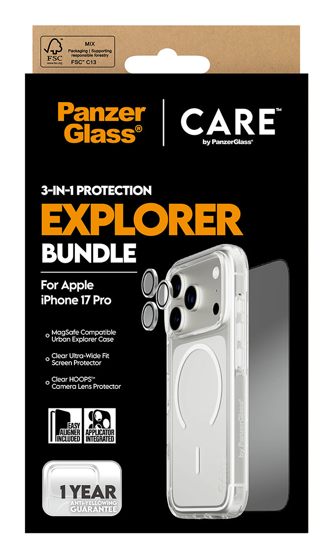 PanzerGlass CARE 3-in-1 Flagship Explorer Bundle pour iPhone 17 Pro, Protection d'écran Transparente
