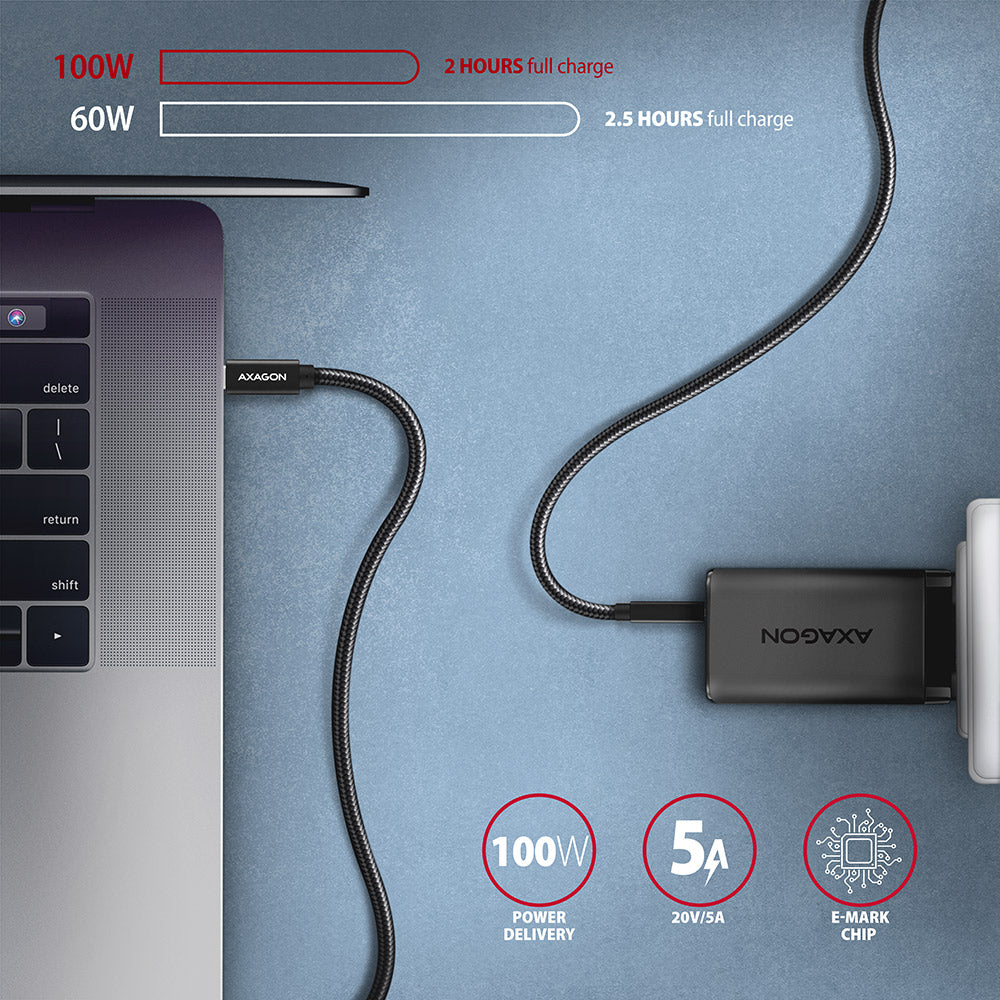 Axagon BUCM32-CM05AB câble USB USB 3.2 Gen 2x2 0,5 m USB C 20 Gbit/s 100 W Noir