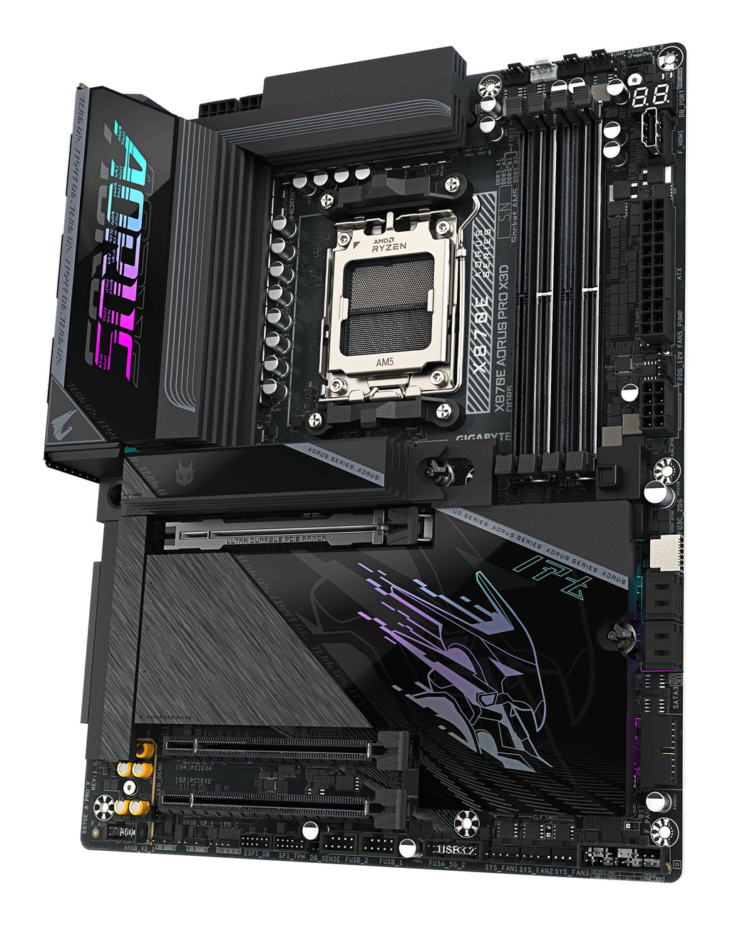 GIGABYTE X870E AORUS PRO X3D Carte Mère - Prend en charge les processeurs AMD Ryzen 9000, VRM numérique 18+2+2 phases, jusqu’à 9000MHz DDR5 (O.C.), 2xPCIe 5.0 + 2xPCIe 4.0, Wi-Fi 7, LAN 5GbE, USB 4
