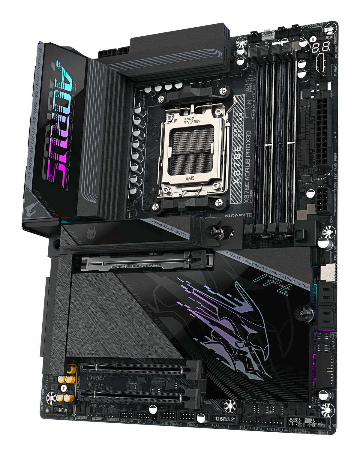 GIGABYTE X870E AORUS PRO X3D Carte Mère - Prend en charge les processeurs AMD Ryzen 9000, VRM numérique 18+2+2 phases, jusqu’à 9000MHz DDR5 (O.C.), 2xPCIe 5.0 + 2xPCIe 4.0, Wi-Fi 7, LAN 5GbE, USB 4