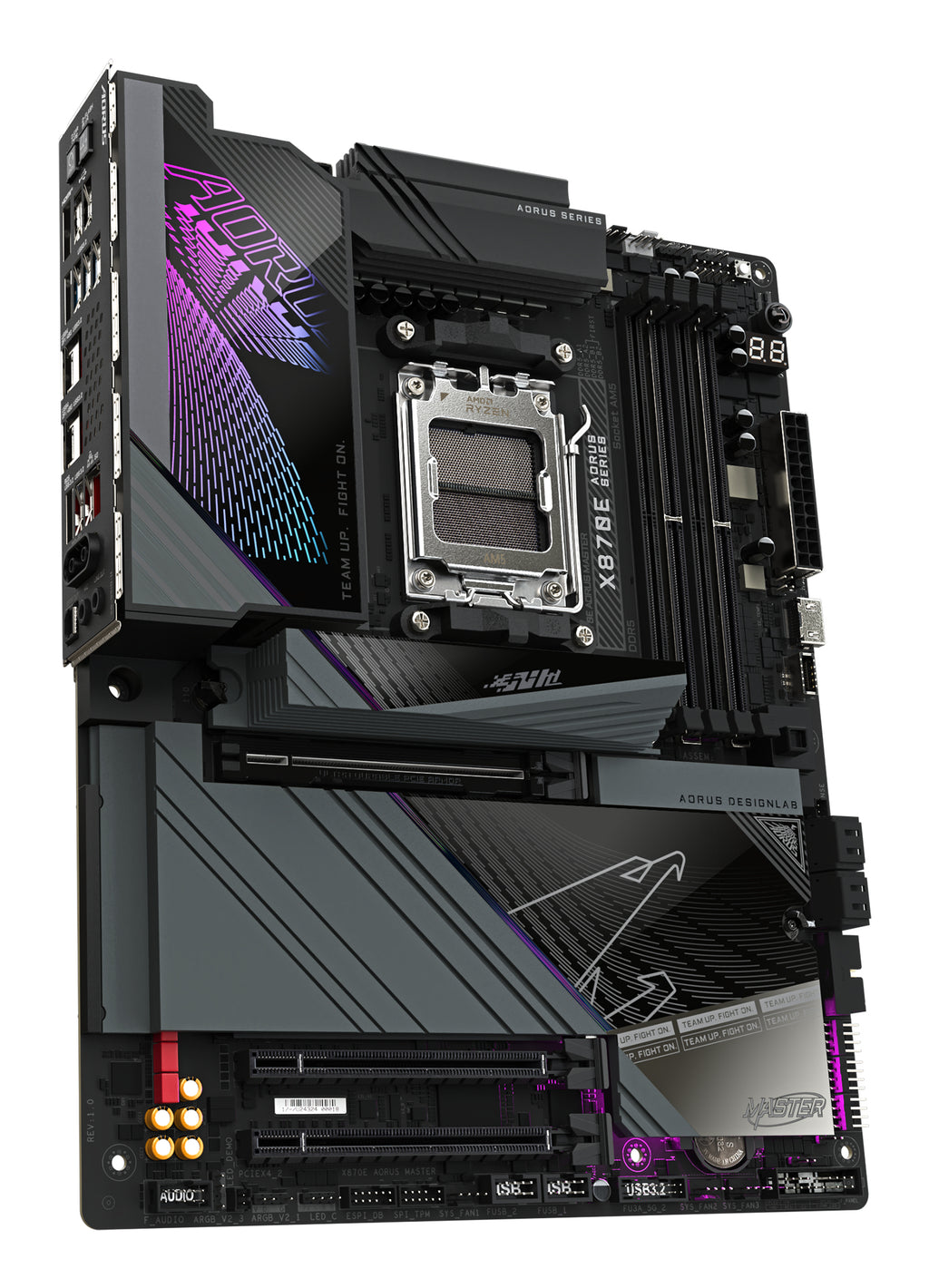 GIGABYTE X870E AORUS MASTER Carte Mère - Prend en charge les processeurs AMD Ryzen 9000, 16+2+2 phases VRM numérique, jusqu'à 8600MHz DDR5 (OC), 3xPCIe 5.0 + 1xPCIe 4.0, Wi-Fi 7, LAN 5GbE, USB 4