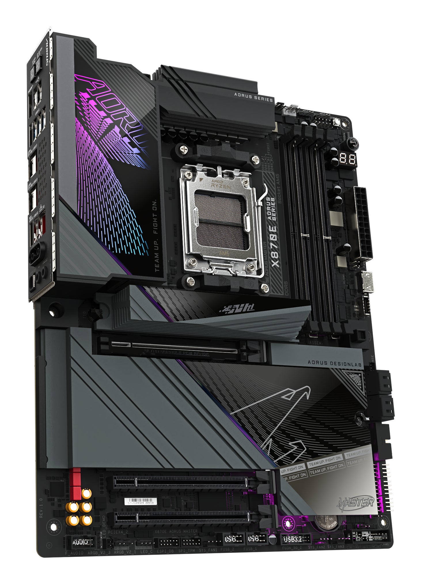 GIGABYTE X870E AORUS MASTER Carte Mère - Prend en charge les processeurs AMD Ryzen 9000, 16+2+2 phases VRM numérique, jusqu'à 8600MHz DDR5 (OC), 3xPCIe 5.0 + 1xPCIe 4.0, Wi-Fi 7, LAN 5GbE, USB 4