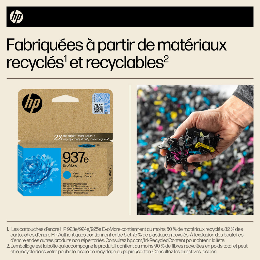 HP 937e Cartouche d’encre authentique Cyan EvoMore