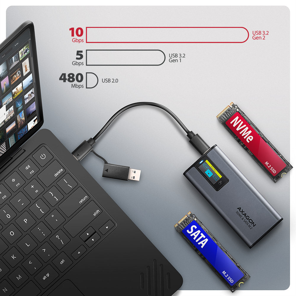 AXAGON Ekstern Lagringspakning USB-C 3.2 (Gen 2) M.2 NVMe Card / PCIe (NVMe) - vue 8