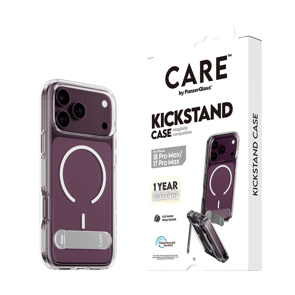 PanzerGlass CARE™ by ® Kickstand Case Transparent w. White MagSafe iPhone 2026 Pro Max | 17 Pro Max coque de protection 