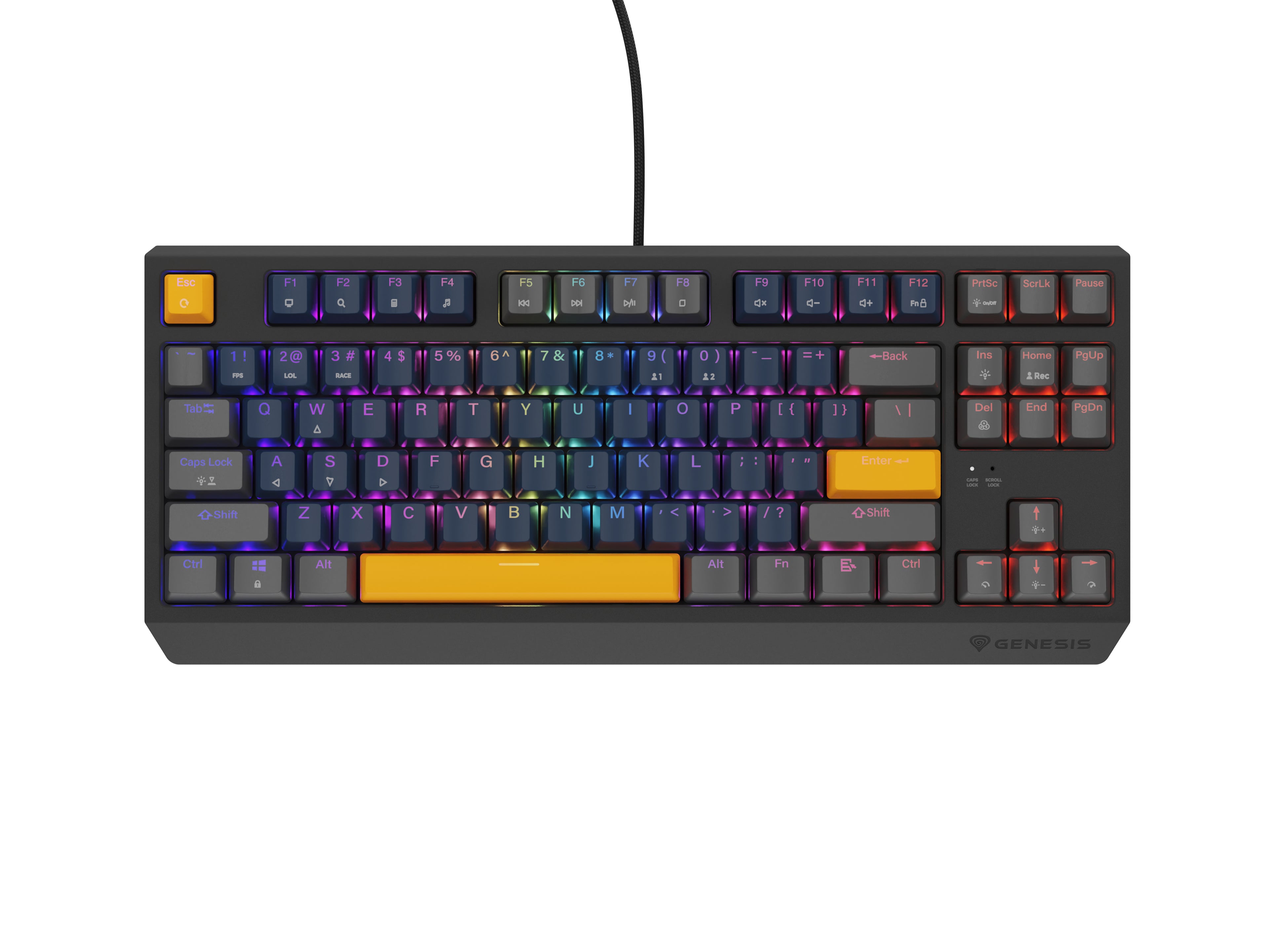 GENESIS THOR 230 TKL clavier Gaming USB + RF Wireless + Bluetooth QWERTY Noir, Bleu, Gris, Orange