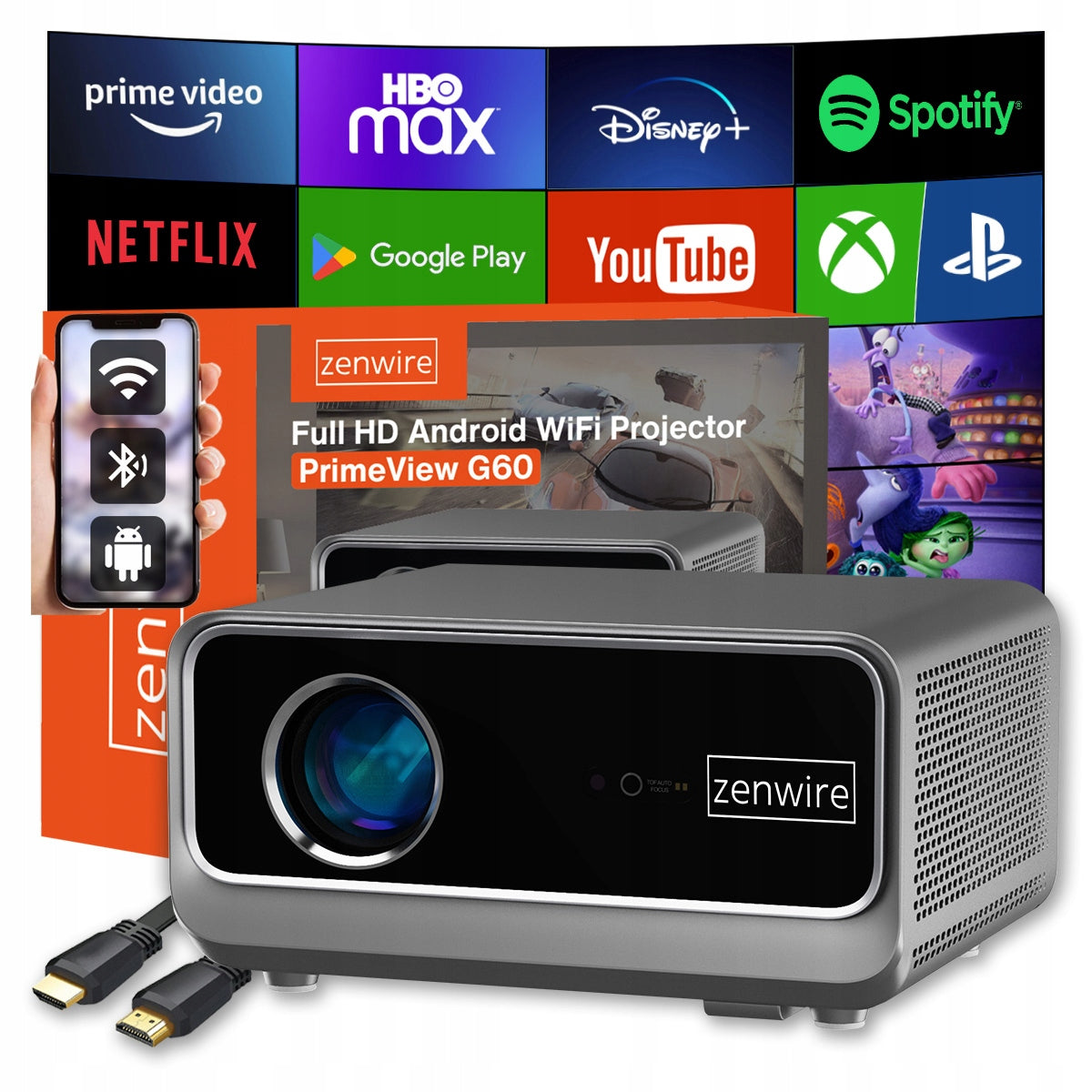 Projecteur Android Google TV FULL HD 4K 39 000 lm WiFi portable SMART Zenwire G60