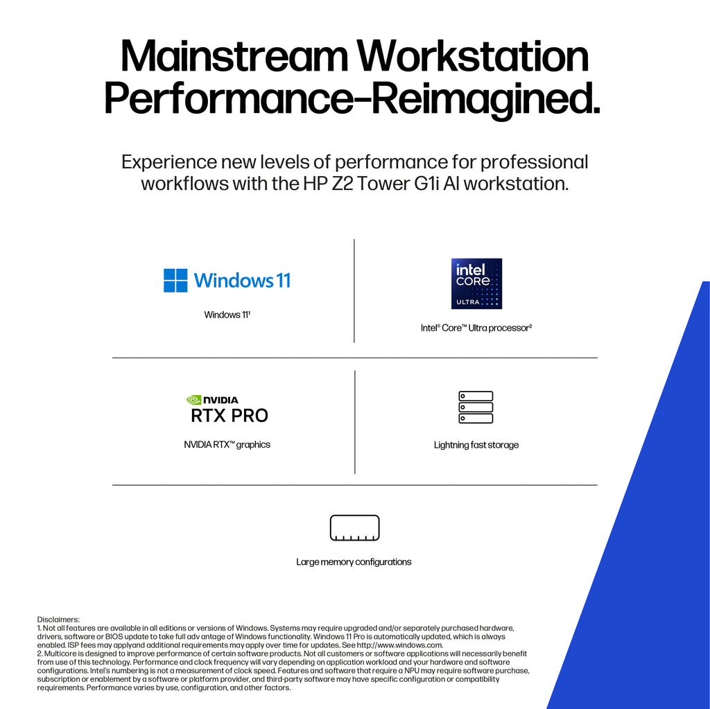 HP Workstation Z2 G1i Tower Core Ultra 9 285K 64GB 2TB NVIDIA RTX 4000 Ada / Intel Graphics Windows 11 Pro